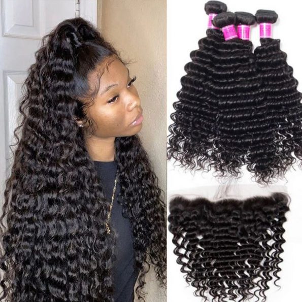 Cheap Indian Deep Wave Bundles With Frontal Recool Hair