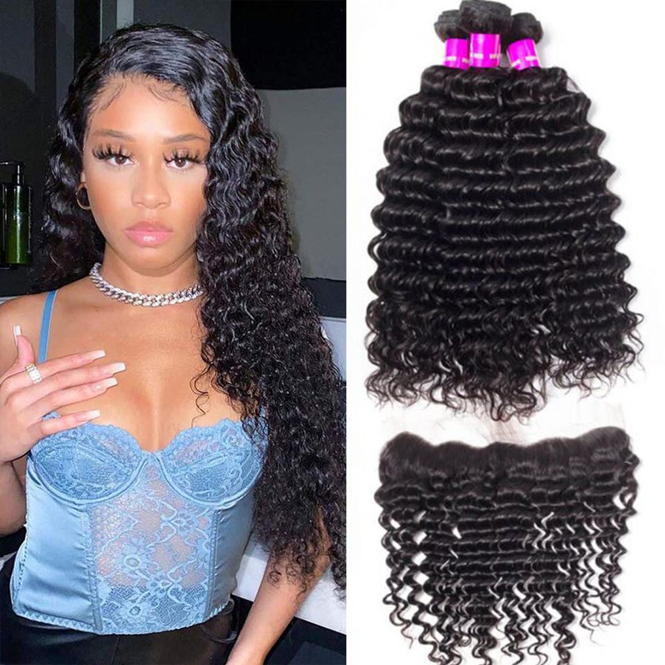 Brazilian Straight Virgin Hair 4 Bundles With Lace Frontal Recool Hair