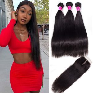Brazilian Straight Virgin Hair 3 Bundles With Closure