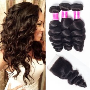 Cheap Indian Loose Wave Hair Bundles With Closure Deals 10A