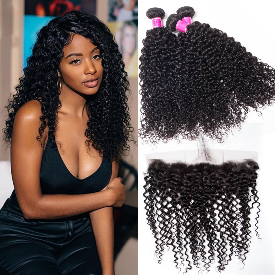Indian Curly Hair Wave 3 Bundles With Frontal Deals Recool Hair