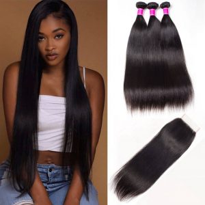 Indian Straight Virgin Human Hair with Lace Closure