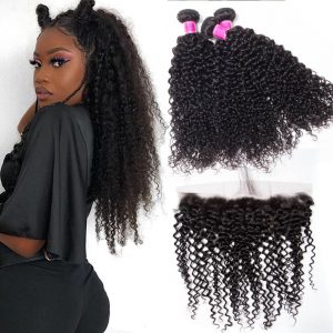 Malaysian Curly Wave Hair With Lace Frontal Closure