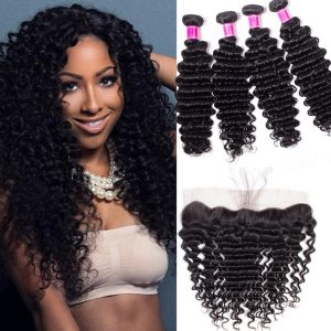 Malaysian Deep Wave Bundles With Lace Frontal Deals
