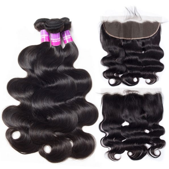 Peruvian Body Wave Hair 3 Bundles With Lace Frontal