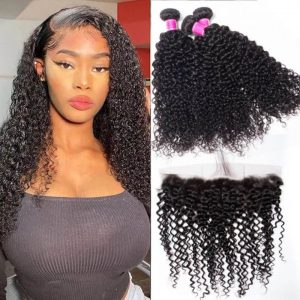 Peruvian Curly 3 bundles with frontal