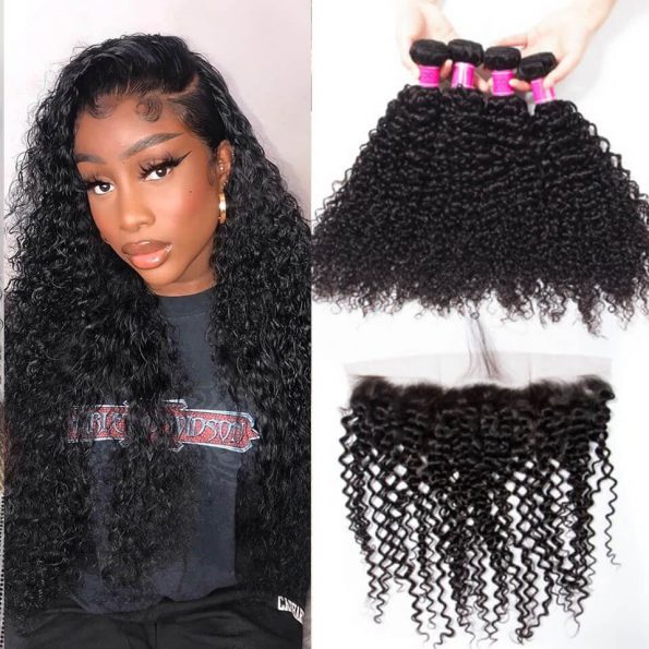 Peruvian Curly 4 bundles with frontal