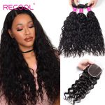Recool Hair Water Wave With Closure Wet And Wavy Human Hair Weave 3 Bundles With Closure