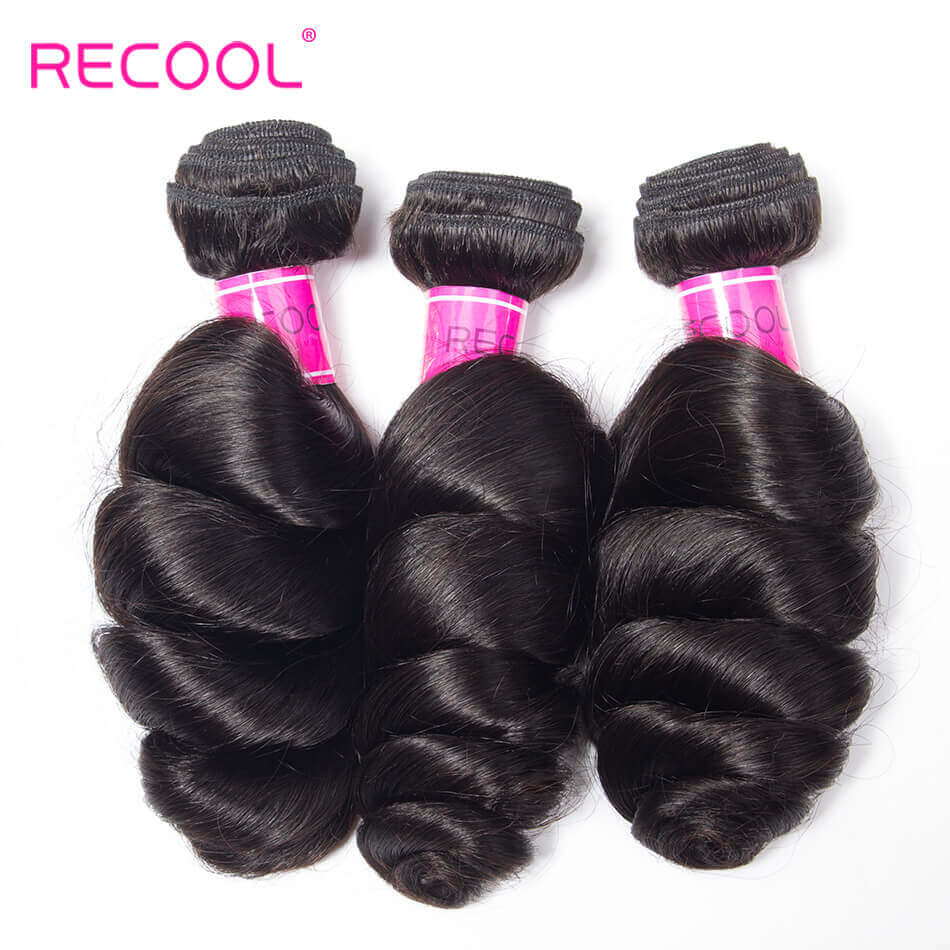 Recool Hair Loose Wave Bundles With Closure 100% Remy Vrigin Hair Loose Wave Bundles Hair With Closure