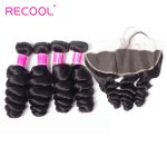 Recool Hair Loose Wave Bundles With Frontal Brazilian Virgin Hair Spring Curly Lace Frontal With 4 Bundles