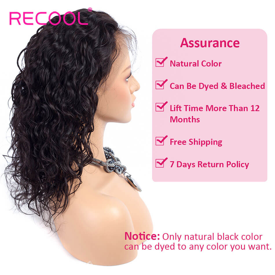Recool Hair Water Wave Lace Front Wigs Natural Hairline 180% Density Human Hair Wigs With Baby Hair Bleached Knots Virgin Human Hair with Adjustable Straps