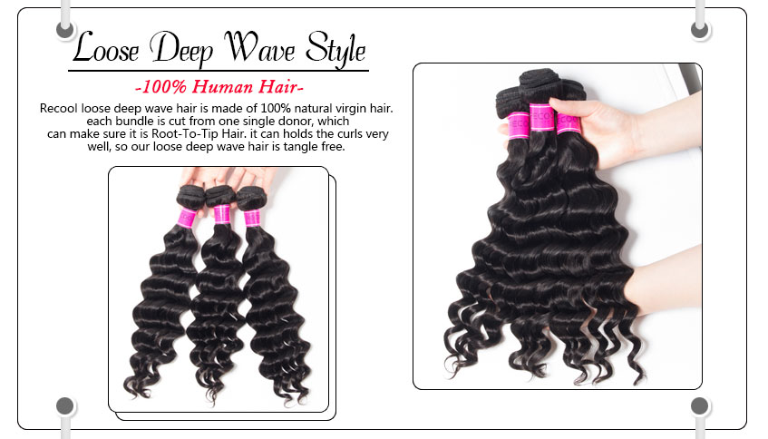 100% Virgin Human Hair loose deep Wave Bundles with Lace closure