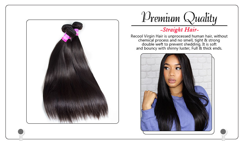 Recool Hair Straight Hair Bundles 100% Virgin Human Hair Weave Bundles 8A Premium Remy Hair