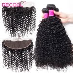 Recool Lace Frontal Closure With Bundles 3Pcs/Lot Curly Weave Human Hair Bundles Brazilian Virgin Human Hair Bundles With Frontal