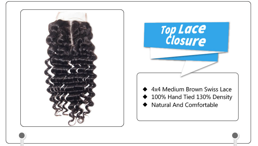 Recool Virgin Hair Deep Wave Human Hair 4*4 Lace Closure 1 PCS