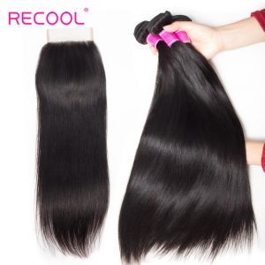 8A Indian Straight Hair Bundles With Closure Free Part Middle Part Three Part Mink Straight 3 Bundles With Lace Closure