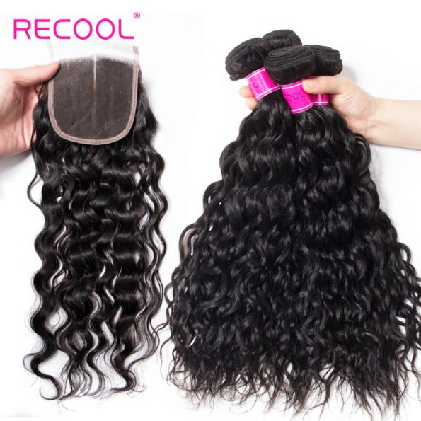 Indian Water Wave Bundles With Closure Recool Hair 4 Bundles Wet And Wavy Human Hair Weave With Closure