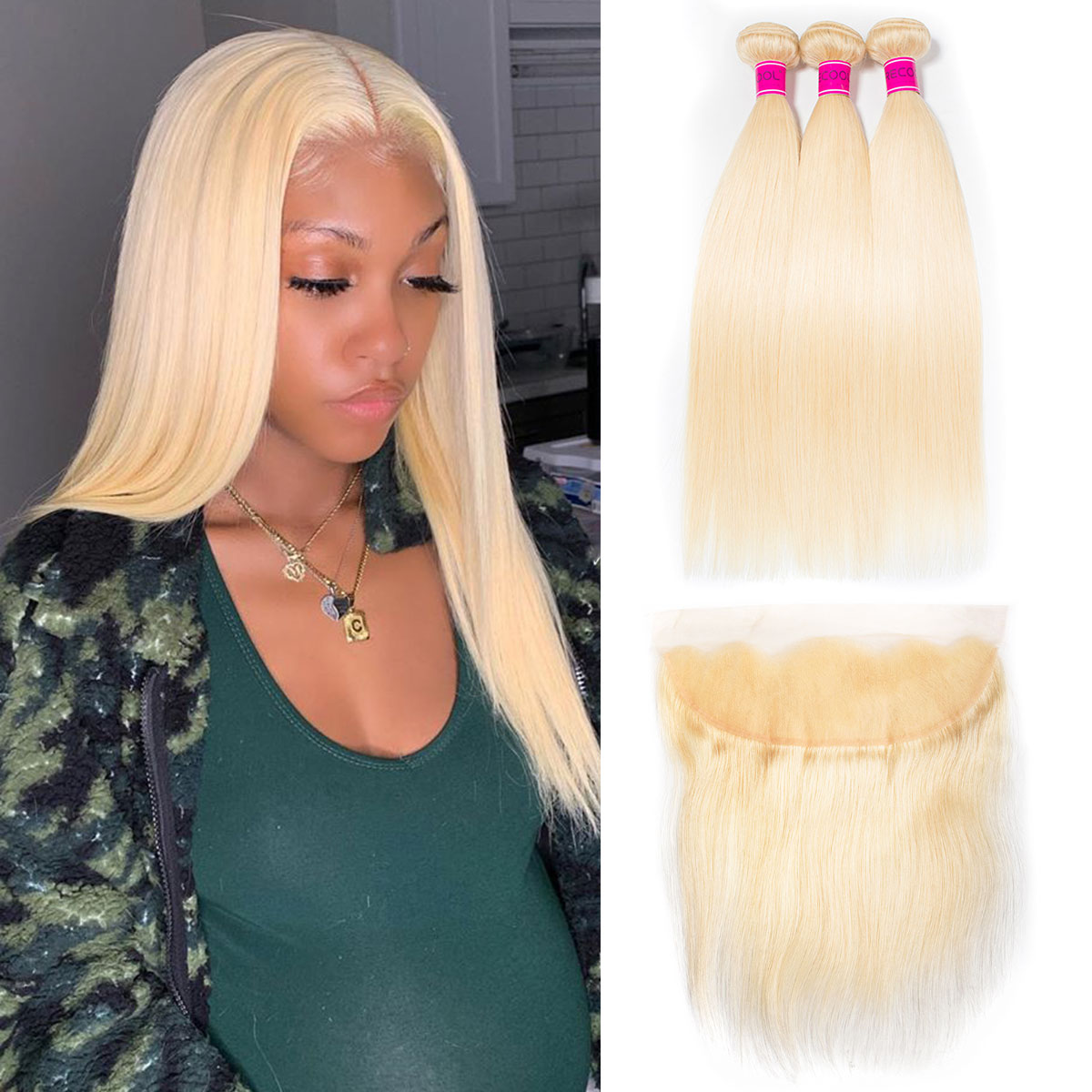 Blonde 613 Straight 3 Bundles Human Hair With Lace Frontal ...