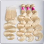 Brazilian 3 Bundles Body Wave 613 Blonde Human Hair Weaves With Lace Closure