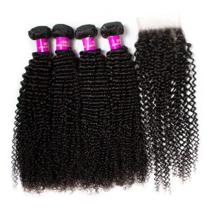 Brazilian Kinky Curly Weave Hair 4 Bundles With Lace Closure