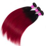 Brazilian T1b-red Straight Hair 3 Bundles With Lace Closure