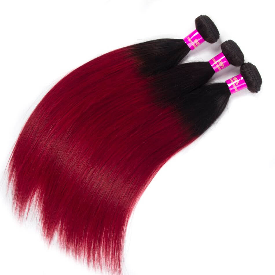 Ombre Color Hair 1B/Burgundy Straight Remy Human Hair