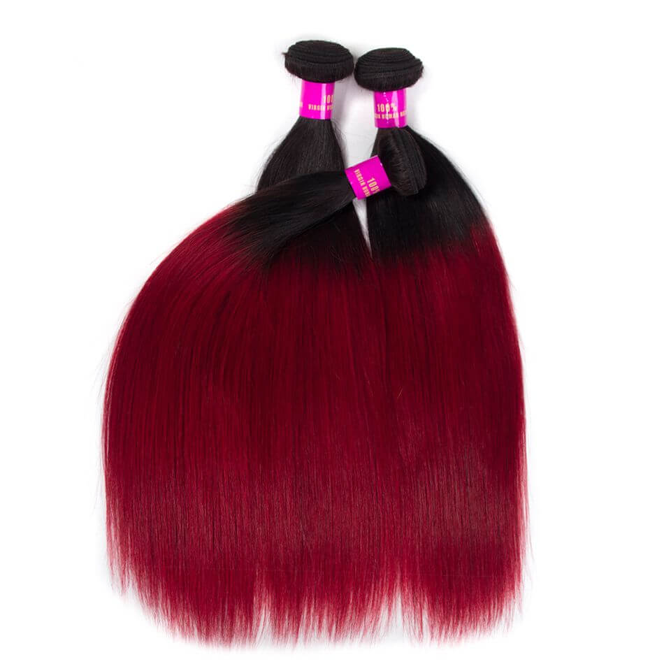 Ombre Color Hair 1B/Burgundy Straight Remy Human Hair