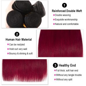 Ombre Straight Hair 1B/Burgundy Remy Human Hair Bundles