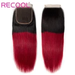 Brazilian T1b-red Straight Hair 3 Bundles With Lace Closure