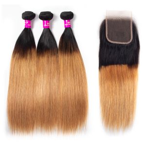 1B 27 straight hair bundles with lace closure