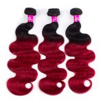 1B red body wave hair bundles with lace closure