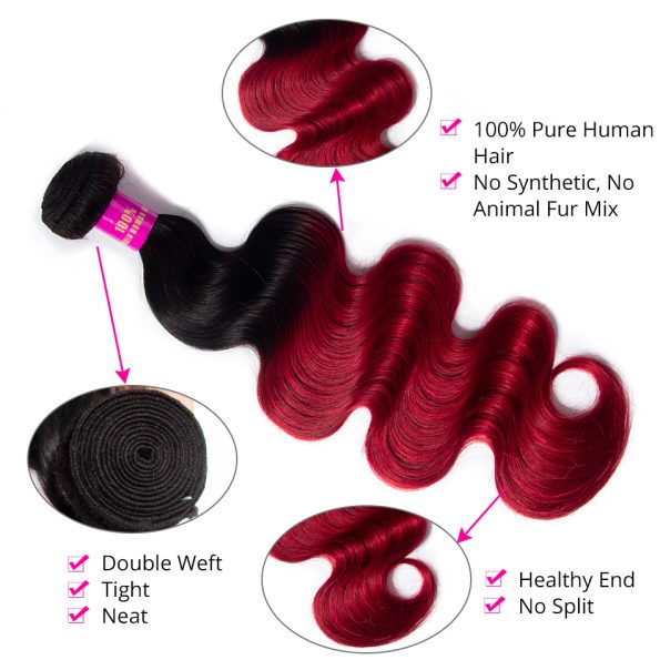 1B red body wave hair