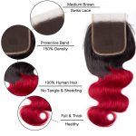 1B red body wave hair bundles with lace closure
