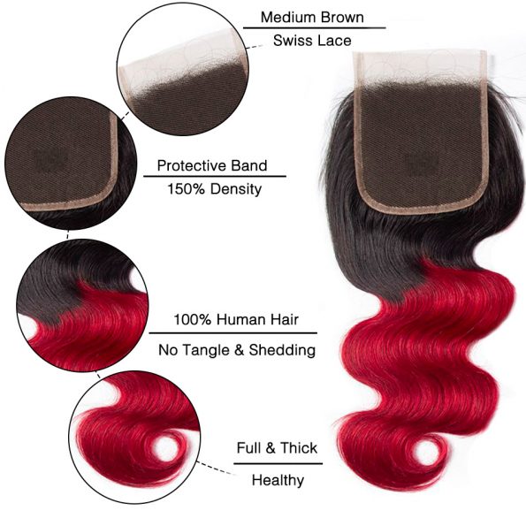 1B red body wave lace closure