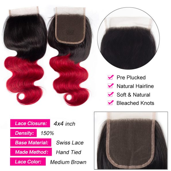 1B red body wave lace closure