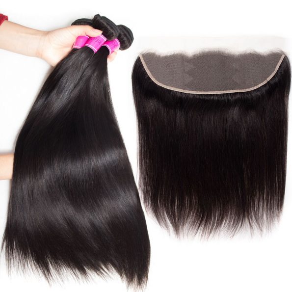 Straight hair bundles with 13x4 transparent lace closure