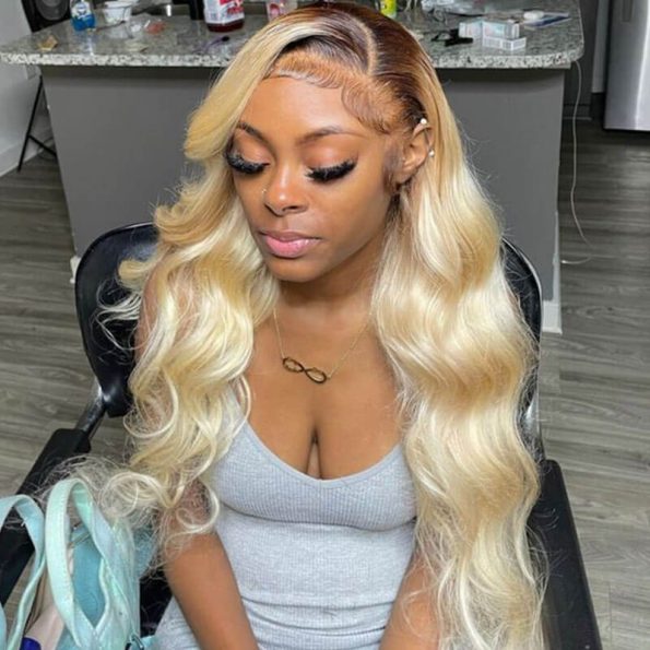 brown roots blonde wig ombre color
