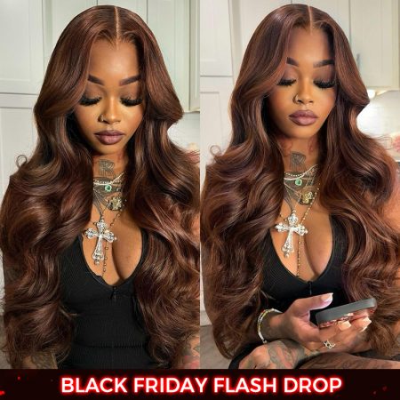 Chocolate Brown 4# Color 13x4 Body Wave HD Lace Frontal Wig Straight Colored Human Hair Wigs
