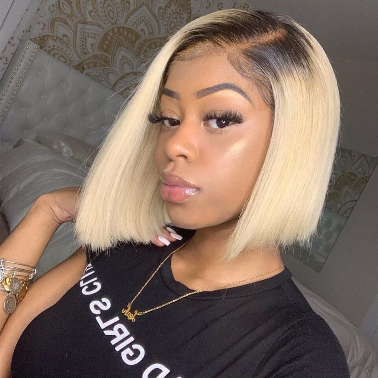 4/613 Blonde Bob Wigs With Dark Brown Roots | Recool Hair