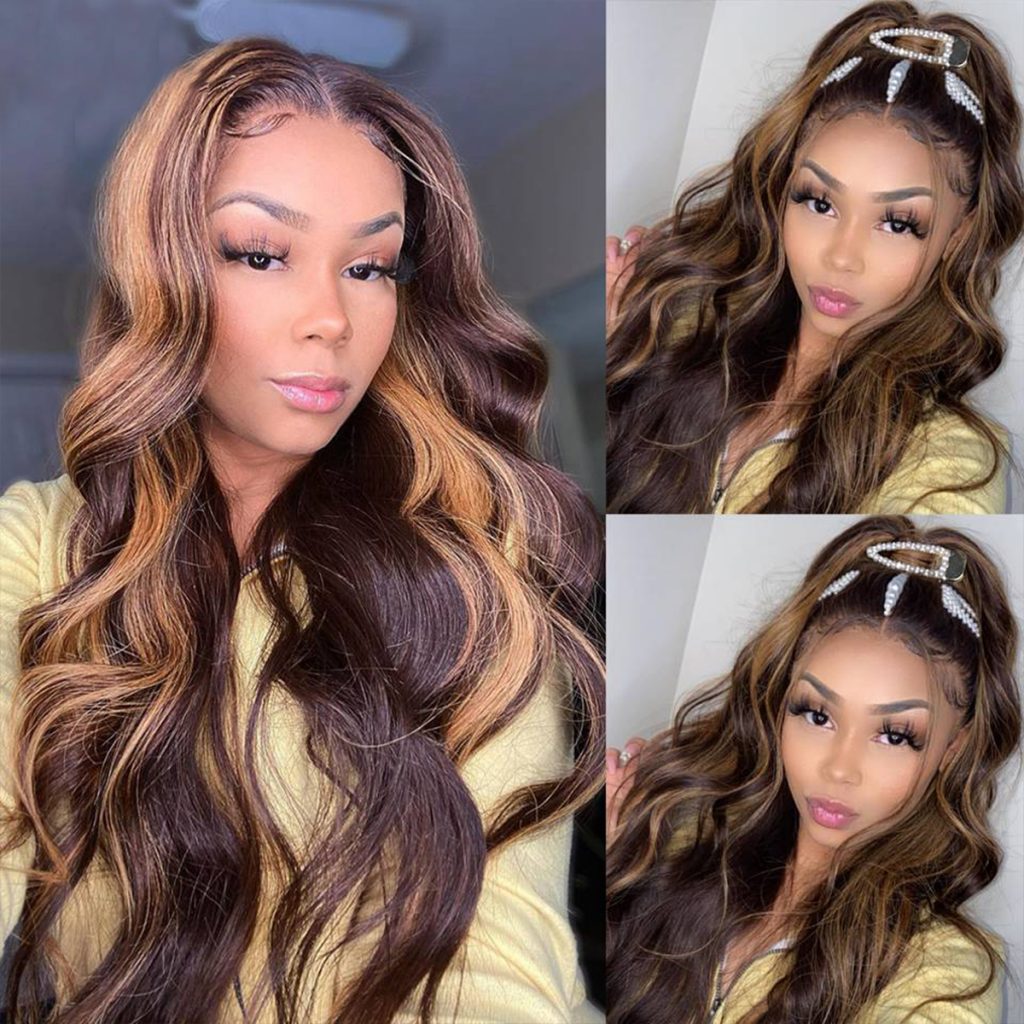 Highlight Body Wave Wig 13×4 Lace Front Wig Colored Human Hair Wigs ...