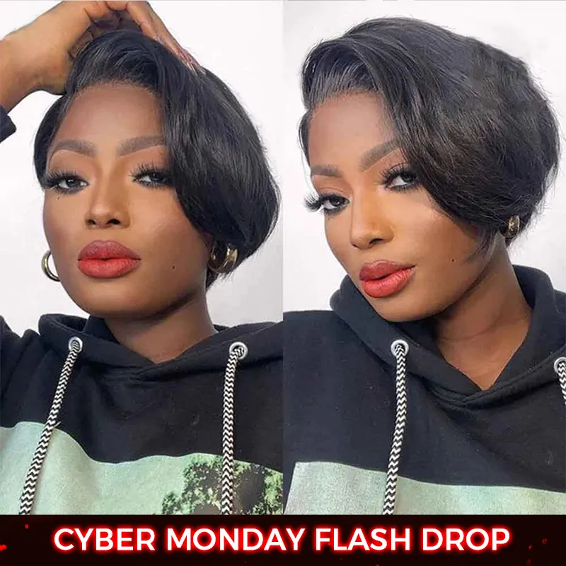 Pixie Cut Pre Style Side Part Short Human Hair Wigs Glueless HD Lace Closure Wigs