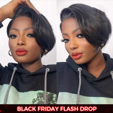 Pixie Cut Pre Style Side Part Short Human Hair Wigs Glueless HD Lace Closure Wigs