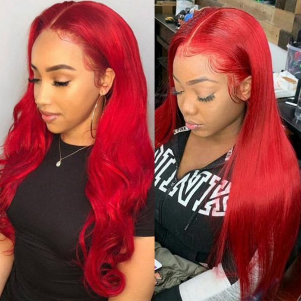 Red body wave straight wig-1
