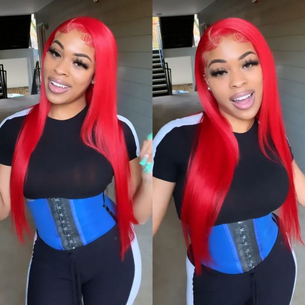 Red straight wig human hair wig