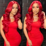 Red body wave wig