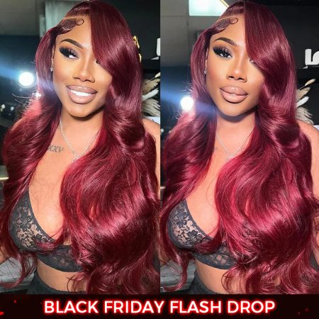 Body Wave 99J 13x4 Lace Front Wig HD Lace Burgundy Colored Straight 6x5 Wear Go Glueless Wig 180% Density