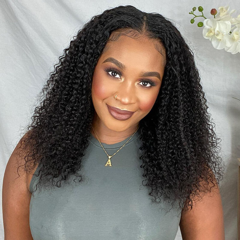V Part Wig Curly Human Hair Cheap Wig For Black Women 180% Density ...