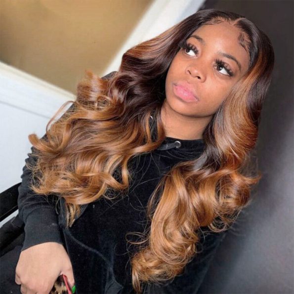 ombre brown with highlight bang