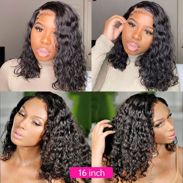 Water Wave 360 Lace Frontal Short Wig For Black Women 13×4 Lace Front ...