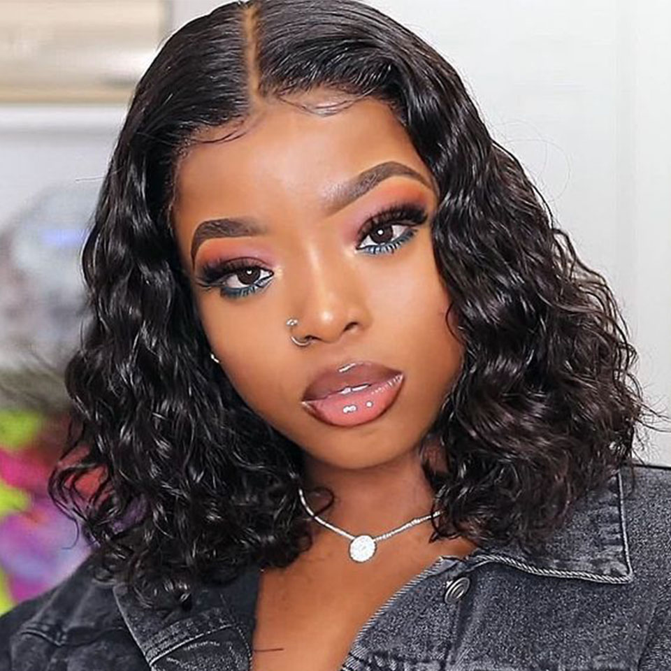 Water Wave 360 Lace Frontal Short Wig For Black Women 13×4 Lace Front Human Hair Wigs Recool Hair 1279